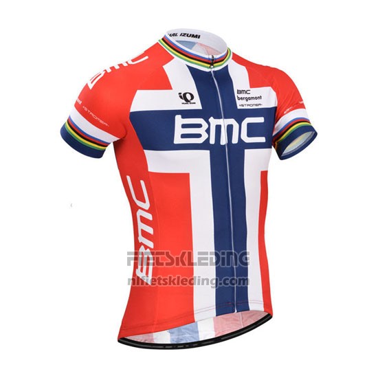 2014 Fietskleding BMC Kampioen Noorwegen Blauw en Rood Korte Mouwen en Koersbroek